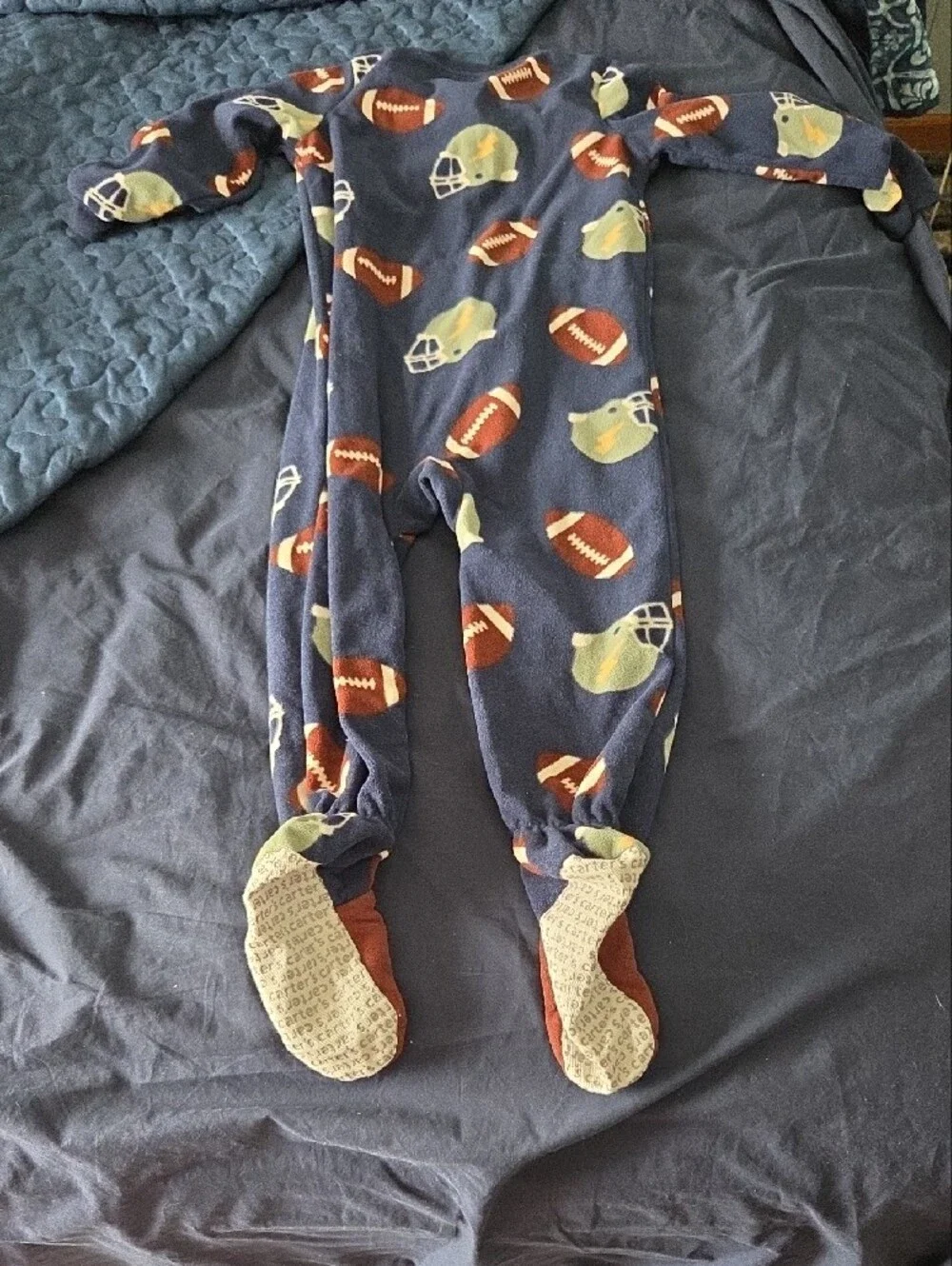 Carter's Navy Football & Rocket Fleece Footed Pajamas- Set of 2 Size 4t, Kids